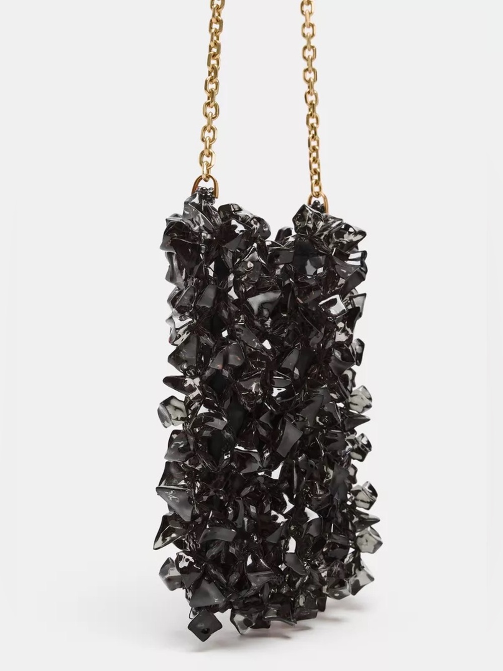 Zara Mini Beaded Bucket Bag Shiny Chain Crossbody Strap Black 6642/610/800
